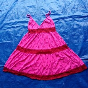 Pink and Red Lace Trim Dress